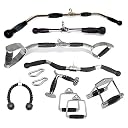 Cable Machine Attachment Combo: Straight bar/Triceps Handle, Zigzag Handle, D Handle Pair, high Pulley LAT bar and Rowing Handle with Safety Lock gallery image