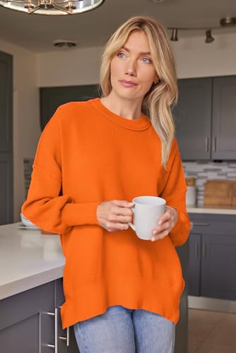 Image of LILLUSORY Women's Oversized Batwing Sweaters 2026 Fall Outfits Trendy Crewneck Knit Side Slit Fashion Pullover Tops