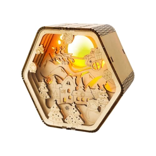 AYUNJIE Wooden Carved Night Light 3D Three-dimensional Puzzle Handmade Christmas Decoration Ornaments, Creative Night Lights Gifts