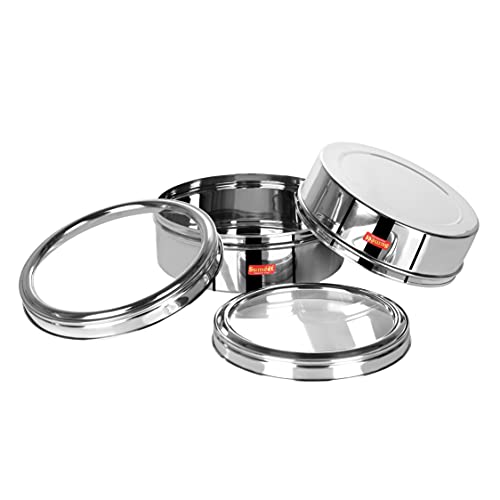 Image of Sumeet Stainless Steel Flat Canisters /Puri Dabba /Storage Containers With See Through Lid Set Of 2Pcs (1Ltr, 1.5Ltr), Beige