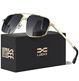 LUENX Sunglasses for Men Square Polarized Polygon Sun Glasses UV400 Protection 60mm,Gradient Black Lens Gold Frame