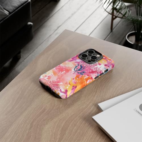 Coque rigide mate motif récif de corail rose pour iPhone 14 Pro