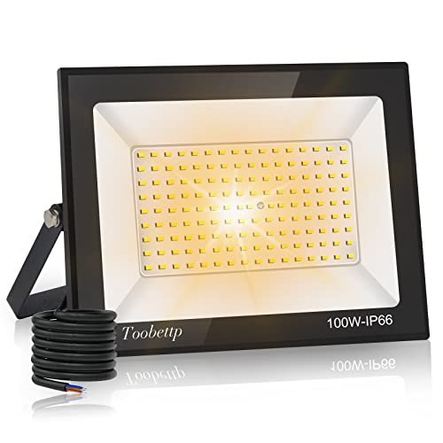 toobettp 100W LED Strahler Außen, 10000LM LED Scheinwerfer Außen, 3500K Warmweiß IP66 Wasserfest Außenleuchte Flutlicht für Hinterhof Garage Flur Garten Hotel