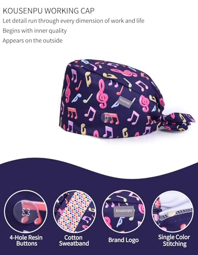 Image of Kousenpu Scrub Caps for Women, Adjustable with Side Buttons, Cute