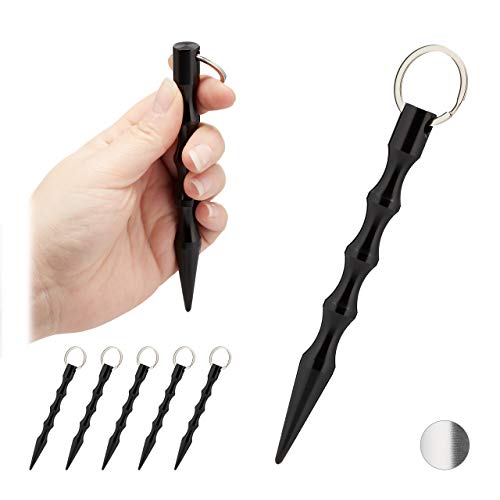Preisvergleich Produktbild Relaxdays 6 x Kubotan zur Selbstverteidigung, Schlüsselanhänger, Frauen & Männer, Wellengriff, Druckverstärker 14 cm lang, schwarz