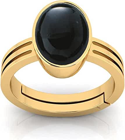 Anello regolabile in onice nero naturale certificato al 100% da 5,25 ratti/4,00 carati (Sulemani Hakik placcato in oro, 100% gemma certificata da laboratorio (top AAA+), qualità per uomini e donne