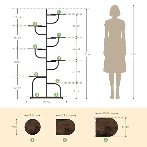 Image of Arch Plant Stand Indoor | Large 8-Tiered Tall Plant Stand with Full Spectrum Grow Light | Corner Black Freestanding Display Shelf for Collectibles | Suitable for Living Room, Study, Entrance, Balcony