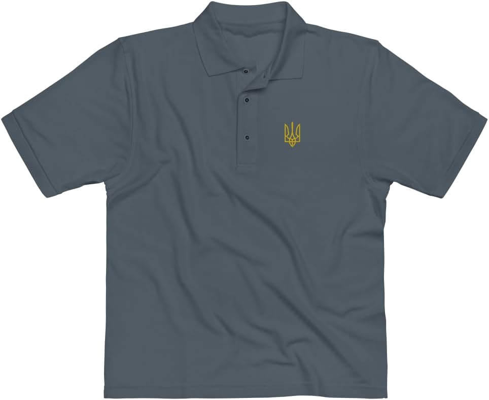 Embroidered Ukrainian Tryzub Trident Tryzubets Symbol Emblem State Coat of Arms of Ukraine Men's Premium Polo