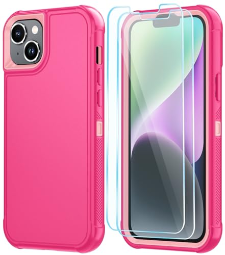 Image of SunStory Compatible with iPhone 14 Plus Case with HD Screen Protector, 3-Layer Heavy Duty Full-Body Cover,3 in 1 Hybrid Protective Case for iPhone 14 Plus 6.7 inch,PinkRed
