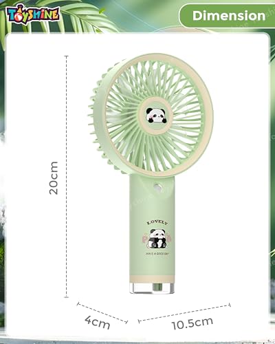 Image of Toyshine Cute Jolly Panda Design Portable Rechargeable Handheld Personal Short Handle Small Desk Fan with 3 speed Airflow & Water Spray Feather For Travel /Office /Desktop Kids Girls indoor Outdoor use