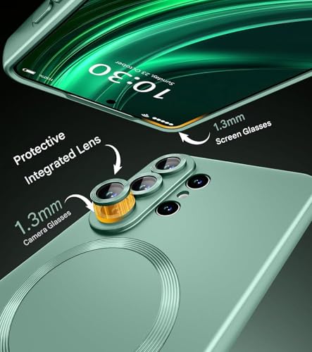 Image of DIZORO Compatible with Samsung S26 Ultra Case, Compatible with MagSafe, Matte Luxury Metallic Luster Flexible TPU Wireless Charging Shockproof Case with Lens Camera Protector Back Cover (Green)
