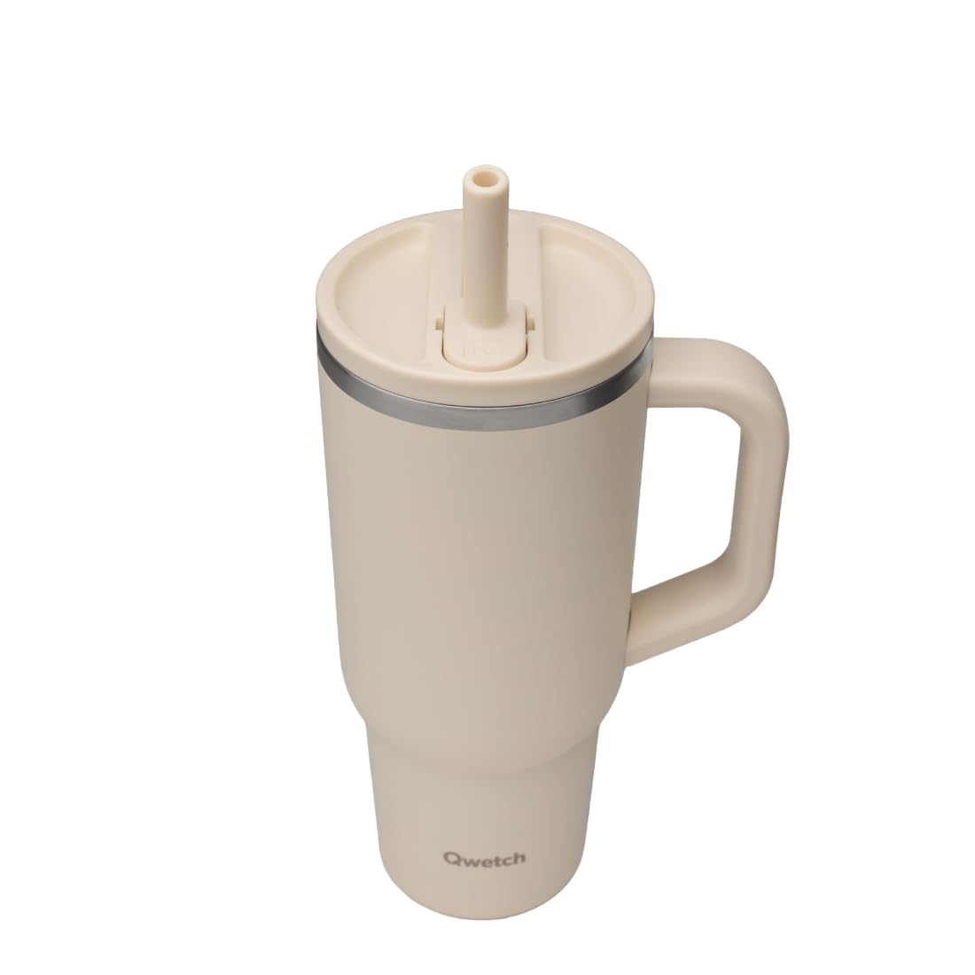 QWETCH Travel Cup Isotherme 900ml Étanche avec Paille Rabattable – Mug Isotherme Inox Recyclé avec Anse – Garde 48h Glacé / 12h Froid – Tumbler Isotherme – Gourde Compatible Porte‑Gobelet - Sable