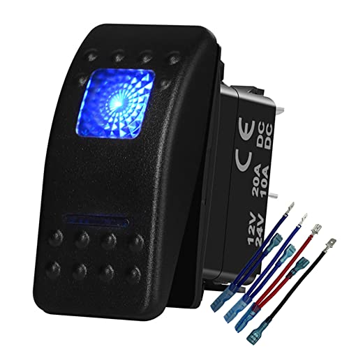 Image of Illuminated Blue Led Rocker Switch 7P ON-Off-ON DPDT for Car Marine Boat Van Bus RZR, with Jumper Wire Set