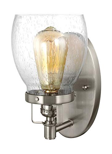 Image of Generation Lighting 1-Light Belton Bathroom Wall Lamp (Silver) Vintage Vanity Light for Bathroom Mirror, Hallway, and Bedroom Decor | Classic Bathroom Accessory