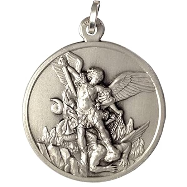 MEDALLA DE SAN MIGUEL ARCÁNGEL EN PLATA DE LEY 925 - TAMAÑO GRANDE - REALIZADA EN ALTO RELIEVE - 100% MADE IN ITALY