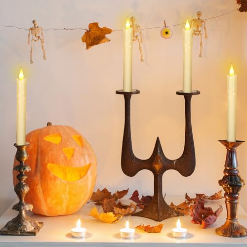 Image of Baquler 24 Pcs 7.5 inch Ivory Flameless Taper Candle LED Stick Battery Operated | Candle Sticks Bulk, No Battery, Flickering LED Candlestick, Window Wedding Halloween Christmas Decor, Plastic