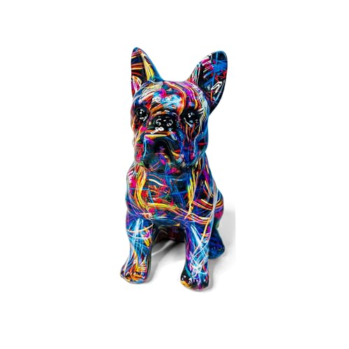 TRIrunpdl French Bulldog Statue Decor, Colorful Art Creativity Graffiti Frenchie Bulldog Sculpture Ornament, Collectible French Bulldog Gifts for Home Room Office Bookshelf Desktop Table TV Cabinet