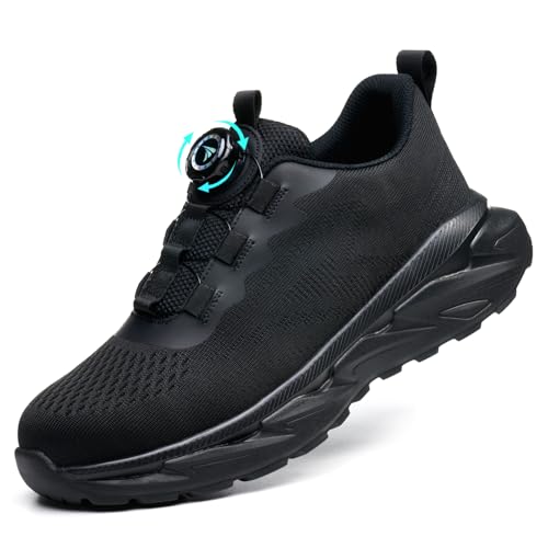 BAGHUY Steel Toe Cap Trainers Work Safety Trainers Mens Womens Lightweight Safety Shoes Comfortable Industrial Work Boots Steel Toe Cap Shoes with Swivel Buckle ShoelacesBlack UK 8