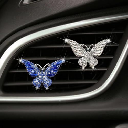 Image of Silver Butterfly Air Vent Clips,Shiny Butterfly Car Air Fresheners Vent Clips Car Diffuser Vent Clip,Diamond Car Decoration Interior Decor Car Accessories for Women,Air Fresheners