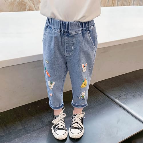 Straight Elastic Waist Denim Jeans for Infant Girls Cute Print Stretch Denim Jeans Joggers Casual Baggy Pants Trouser3