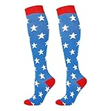 Junely 4th of July Compression Socks for Women American Flag Knee High Socks for Running Nurses Support Travel Pregnancy Gifts Blue