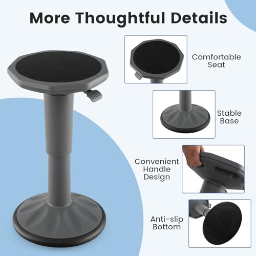 Image of GLACER Wobble Stool, Height Adjustable 16.5-24 inch Flexible Seating (Grey) | Wobble Chair with 360 Rocking, Non-Slip Base, Convenient Handle, No Assembly, Active Seating for Classroom, Home, Office