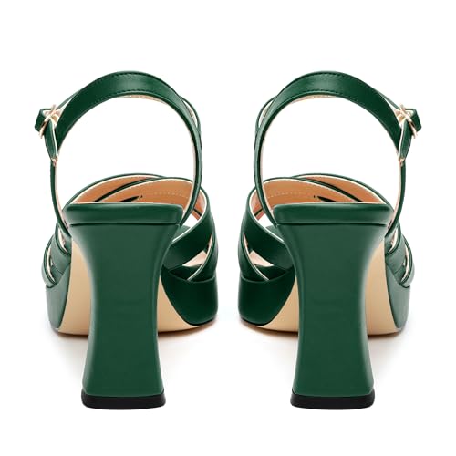 Image of Women Square Toe Platform Block Heel Sandals 3.3'' | Elegant Comfort Formal Dress Footwear, Stylish Ladies Sandals For Daily Office Wedding Evening Party Formal Occasions