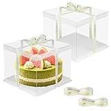 JIYANA 2 Transparentes Cajas Para Tartas 30×30×25 cm con 2 cintas, Caja Transparente para pasteles de 10 pulgadas, adecuada para cumpleaños, bodas, fiestas, envoltura de regalos