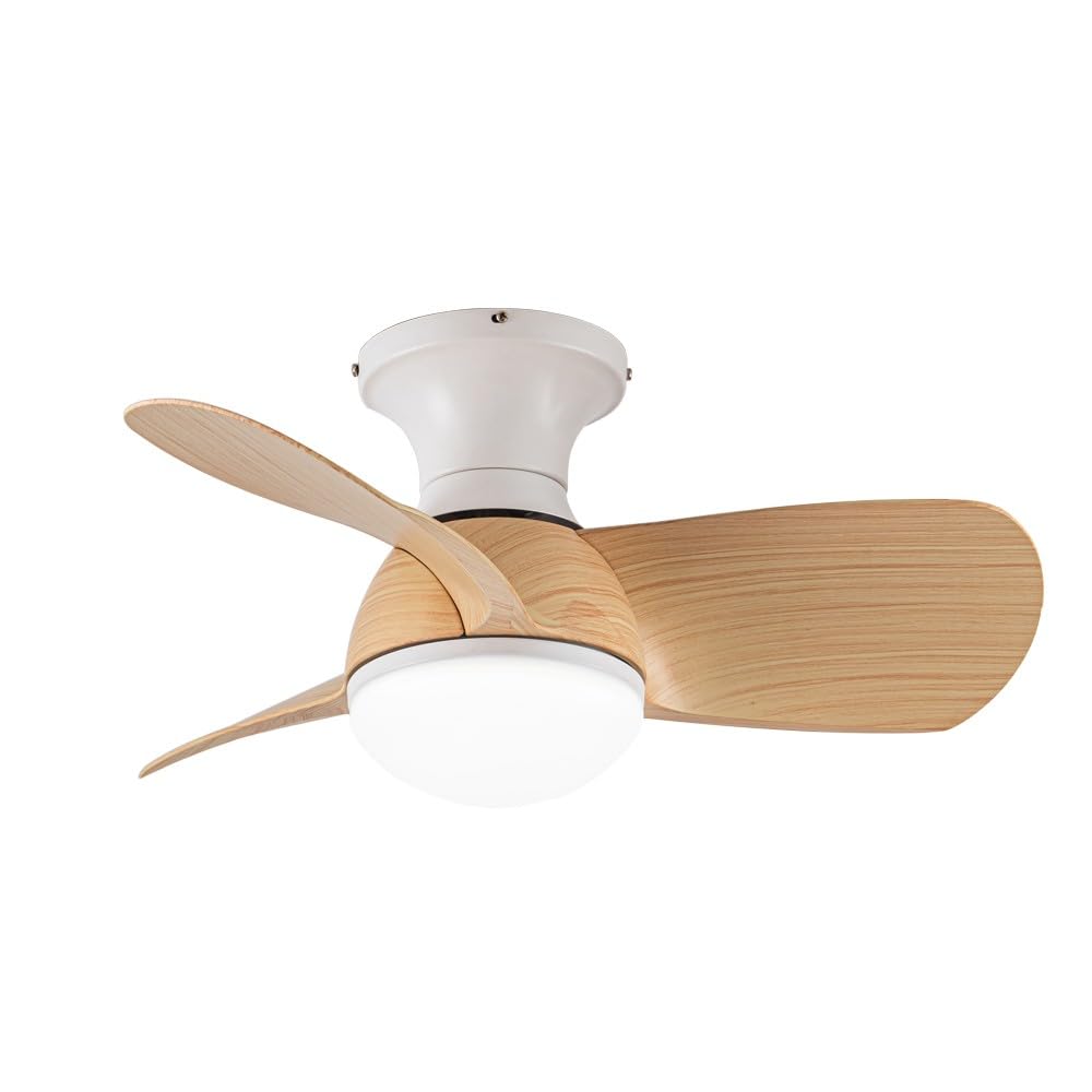 wonderlamp Ventilador de techo pequeño ø64cm silencioso LED Mancado Blanco+Haya CCT 3000-4000-6000K, Intensidad Regulable 20W