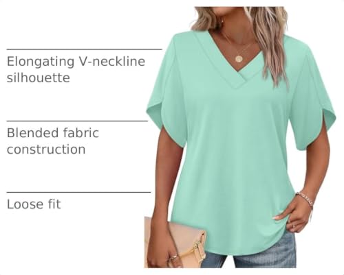 Image of WIHOLL Womens Summer Tops Short Petal Sleeve Shirts Fashion V Neck Womens Clothing
