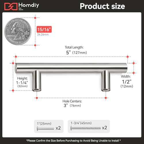 Image of homdiy 15 Pack Brushed Nickel Cabinet Pulls 3 Inch Handles Stainless Steel Cabinet Hardware for Kitchen and Bathroom Cabinets, 5 Inch Overall Drawer Pull