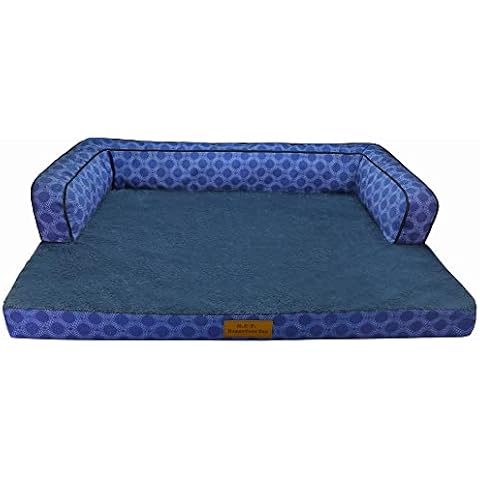 long rich Rectangle Pet Bed, Cozy Latex Foam Dog Sofa Bed for Small, Medium, and Large Pets, Waterproof PV Plush Fabric Pet Cushion,Non-Slip (30" x 20" x 6.5", Printed Canvas-Blue) (LTX-BLUE-M-4673) Cover