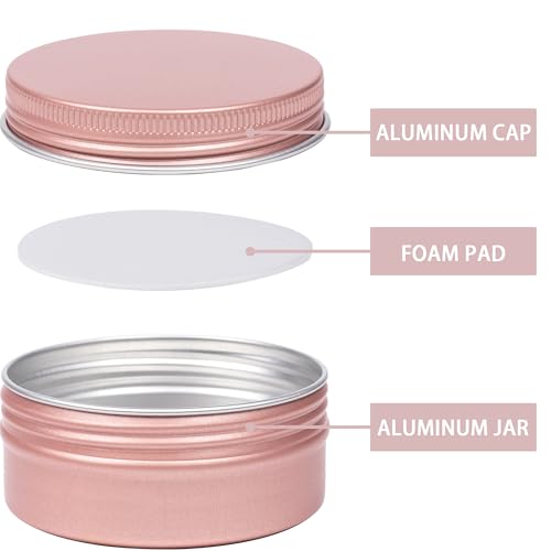 24 Pack 3oz Screw Top Aluminum Tin Jars with Screw Lids and Blank Labels - Refillable 90ml Metal Containers for Lip Balms, Candles, Salves, Spices, Crafts (Rose Gold)3