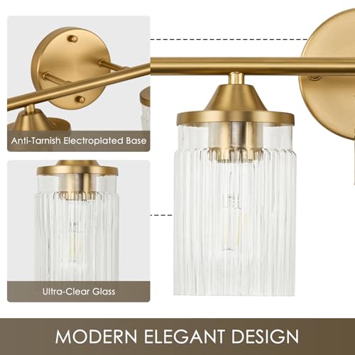 Image of Jonsi Gold Bathroom Light Fixtures 6-Light Vanity Lights Modern Wall Sconce with Clear Glass Shade Brushed Brass Bathroom Light Fixture Over Mirror for Bedroom Hallway Kitchen
