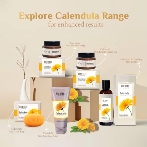 Richfeel Calendula Anti Blemish Overnight Cream | Power of Soothing Calendula & Clinically Potent Echinacea | For Skin prone to Acne, Blackheads & Pores | Physician Formulated | 50 g