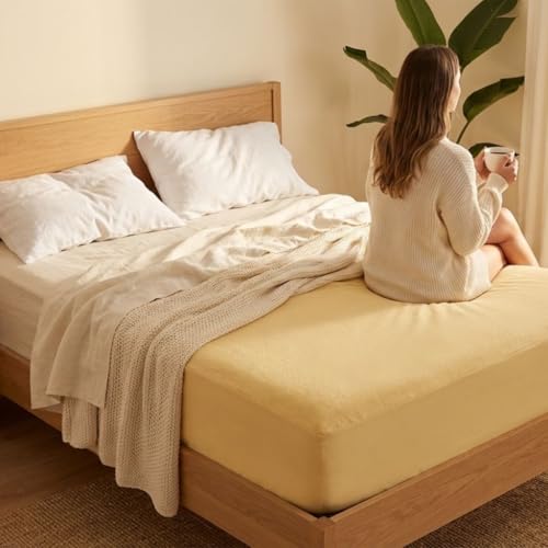Image of Naksh Mattress Protector King Size Cotton (72x78x10 Inch Drop), Beige | Fitted Elastic Waterproof Bed Protector | Soft Absorbent Terry Fabric | Heavy Quality | Leak & Spill Protection