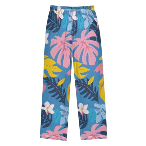Boys Casual Pants Blue Pink Leaves Soft Pants for Relaxing2