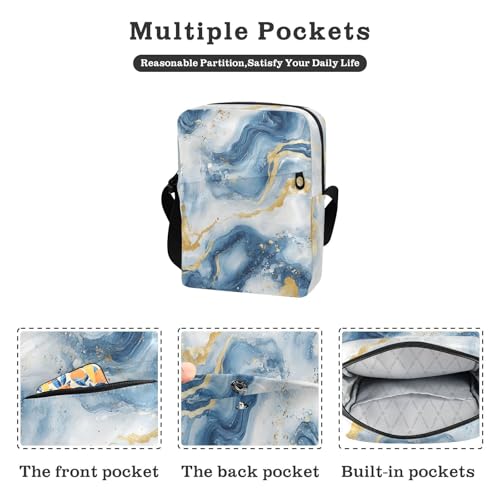 Blue and Gold Marble White messenger bags shoulder bag crossbody Shoulder Hand Bags Adjustable Strap for Travel School2