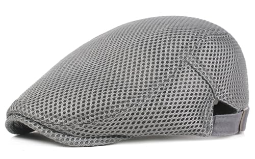 DIYDECAL Mens Breathable Mesh Summer Hat Adjustable Newsboy Beret Ivy Cap Cabbie Flat Cap Light Grey