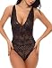 wearella Women Deep V Lingerie One Piece Babydoll Open Back Halter Mini Bodysuit Black