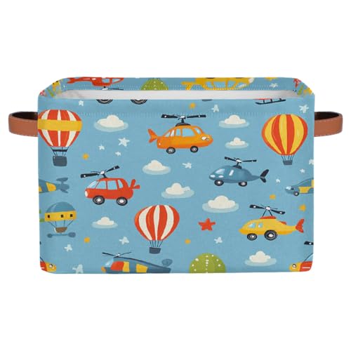 Image of Cars Helicopters Storage Baskets for Organizing, Fabric Collapsible Storage Bins Box Cartoon Decorative Toy Organizer Baskets for Closet Shelves Gift Basket 1 Pc