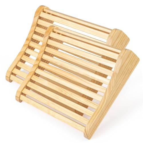 PetHot 2er-Pack Sauna-Kopfstütze aus Holz, ergonomisch, mit gebogener Rückenlehne und Nackenstütze für Sauna und Infrarotkabine, aus Holz gefertigt, wellenförmiges Sauna-Zubehör, Sauna-Nackenkissen