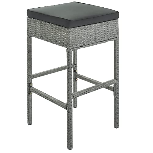 Merax Outdoor Wicker Bar Table Set, 5-Piece Patio Bar Set, Pe Rattan Wicker Dining Table With 4 Stools, Storage Shelf For Backyard, Porch, Poolside (Gray 5-Piece) #TOP5