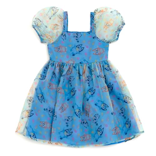 Bluey Girls Square Neck Organza Dress Toddler to Big Kid Sizes (2T - 10-12)