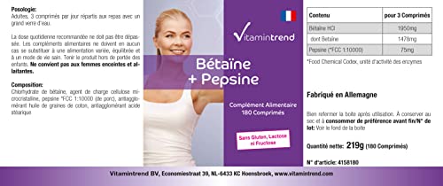 Betaïne + Pepsine - 180 tabletten voor 60 dagen - betaïnehydrochloride + spijsverteringsenzym - populaire vitale… - Image 5