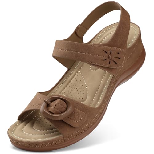 Image of SHIBEVER Wedge Sandals Women Comfortable: Low Heel Wedges Casual Summer | Lightweight All Day Walking Elastic Ankle Strap Open Toe Dressy 2026 Cushioned Womens Shoes