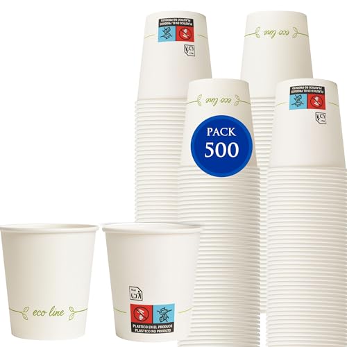 Traineando Vasos café desechables   500 und.   7 oz / 200 ml   Vasos de cartón reciclables para café caliente – Resistentes y aptos para bebidas calientes o frías (Blanco, 500 unidades)