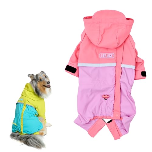 【LIFELIKE公式】アクティブフルカバーレインスーツ 犬のカッパ レインウェア 犬 雨 散歩 グッズ 犬用カッパ レインコート犬用 中型犬 ドッグ ペット カラフル 犬用レインコート ライフライク (ピンク, 4号)