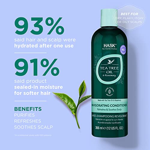 HASK Invigorating Tea Tree Oil Conditioner, thickening for all hair types, colour safe, and cruelty-free - 1 355mL Bottle - Image 4
