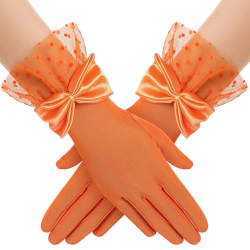 BABEYOND Lace Gloves for Women - Bow Short Prom Gloves Evening Elegant Accessories for Wedding Opera Party